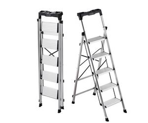 VEVOR Scaletta Pieghevole Salvaspazio con 5 Gradini con Ampio Pedale Antiscivolo e Impugnatura Comoda, Scala a Pioli Portatile in Alluminio con Capacità di 150 kg, Multiuso per Cucina, Magazzino