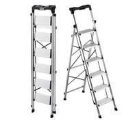 VEVOR Scaletta Pieghevole Salvaspazio con 6 Gradini con Ampio Pedale Antiscivolo e Impugnatura Comoda, Scala a Pioli Portatile in Alluminio con Capacità di 150 kg, Multiuso per Cucina, Casa