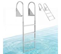 VEVOR Scaletta Ribaltabile per Molo, Scaletta Dritta da Pontile, 4 Gradini Larghi Antiscivolo, con Corda di Sollevamento, Portata Massima 159 kg, Struttura in Lega di Alluminio, per Barche a Pontone