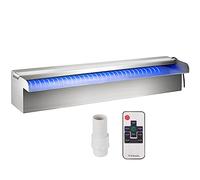 VEVOR Scarico a Cascata per Piscina 30x11,5x8 cm in Acciaio Inox con Striscia LED Colorata, Connettore per Tubo Flessibile, Telecomando, Resistente alla Corrosione per Laghetto, Giardino Esterno