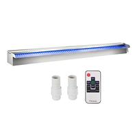 VEVOR Scarico a Cascata Piscina 90x11,5x8 cm in Acciaio Inox con Striscia LED Colorata, Connettore per Tubo Flessibile, Telecomando, Resistente alla Corrosione per Laghetto, Giardino Esterno