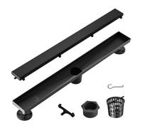 VEVOR Scarico per doccia lineare da 24 pollici sfalsato con coperchio per inserto in piastrelle, scarico a pavimento per doccia rettangolare in acciaio inossidabile 304 spazzolato nero