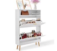 VEVOR Scarpiera a 2 Ripiani Ribalti Scarpiera per Ingresso Scarpiera per Corridoio Soggiorno 80x24x120 cm, Portascarpe Salvaspazio da Pavimento Bianco 2 Ripiani Ribaltabili, Portascarpe Salvaspazio