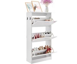 VEVOR Scarpiera a 3 Ripiani Ribalti Scarpiera per Ingresso in Truciolare Scarpiera per Corridoio Soggiorno 60x24x120 cm, Portascarpe Salvaspazio da Pavimento Bianco 3 Ripiani Ribaltabili, Portascarpe