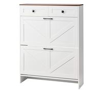 VEVOR Scarpiera con 2 Cassetti Pieghevoli, Scarpiera in Stile Rustico con 2 Cassetti e Dispositivo Antiribaltamento, Organizer per Scarpe Indipendente per Ingresso, Camera da letto, Soggiorno, Bianco