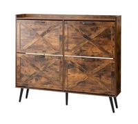 VEVOR Scarpiera con 4 Ante, Dispositivo Antiribaltamento, Scarpiera Salvaspazio, Portascarpe Autoportante per Ingresso, Corridoio, Soggiorno, Veranda, 120 x 24 x 105 cm Colore Marrone