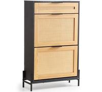 VEVOR Scarpiera in Rattan, 2 Cassetti in Rattan Ribaltabili 1 Cassetto Scorrevole, Organizzatore per Scarpe Stretto, Gambe in Metallo, Mobiletto per Ingresso Sottile per Ripostiglio, Corridoio, Nero