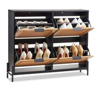 VEVOR Scarpiera in Rattan, 4 Cassetti Ribaltabili, Organizzatore per Scarpe Stretto con Gambe in Metallo, Mobiletto per Scarpe Sottile, Ideale per Ingresso, Ripostiglio, Corridoio, Colore Legno Chiaro