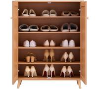 VEVOR Scarpiera in Rattan a 5 Ripiani, Organizzatore per Scarpe Stretto, 2 Ante e Ripiani Regolabili, Mobiletto per Ingresso in Rattan Alto 1025 mm per Ripostiglio, Corridoio, Colore Legno Chiaro