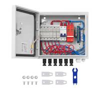 VEVOR Scatola combinatrice fotovoltaica 6 stringhe con fusibile corrente nominale 15 A, Protezione da sovratensione con interruttore 125 A, Acciaio per sistema di pannelli solari on/off, IP65