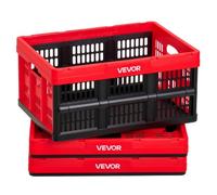VEVOR Scatole Portaoggetti Pieghevoli in Plastica 32 L, Cassette Pieghevoli Impilabili con Maniglie, Confezione da 3, Portata Massima 12 kg, Contenitori Pieghevoli Resistenti e Salvaspazio, Rosso/Nero