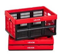 VEVOR Scatole Portaoggetti Pieghevoli in Plastica 32 L, Cassette Pieghevoli Impilabili con Maniglie, Confezione da 3, Portata Massima 12 kg, Contenitori Pieghevoli Resistenti e Salvaspazio, Rosso/Nero