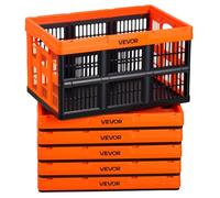 VEVOR Scatole Portaoggetti Pieghevoli in Plastica 45 L, Cassette Pieghevoli Impilabili con Maniglie, Confezione da 6, Portata Massima 15 kg, Cestini Contenitori Pieghevoli Resistenti e Salvaspazio