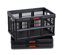 VEVOR Scatole Portaoggetti Pieghevoli in Plastica 45 L, Cassette Pieghevoli Impilabili con Maniglie, Confezione da 3, Portata Massima 15 kg, Cesti Contenitori Pieghevoli Resistenti e Salvaspazio, Nero