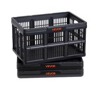VEVOR Scatole Portaoggetti Pieghevoli in Plastica 45 L, Cassette Pieghevoli Impilabili con Maniglie, Confezione da 3, Portata Massima 15 kg, Cesti Contenitori Pieghevoli Resistenti e Salvaspazio, Nero