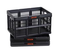 VEVOR Scatole Portaoggetti Pieghevoli in Plastica 45 L, Cassette Pieghevoli Impilabili con Maniglie, Confezione da 3, Portata Massima 15 kg, Cesti Contenitori Pieghevoli Resistenti e Salvaspazio, Nero