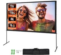 VEVOR Schermo di Proiezione Avvolgibile Manuale 120 Pollici 16:9 HD 4K Proiettore Antirughe Tela Ampio Supporto Schermo Immagine Dettagliata per Home Theater Festa, Telo per Proiettore con Supporto