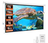 VEVOR Schermo di Proiezione Motorizzato 100 pollici 16:9 HD 4K 1080, Tela di Proiezione Antirughe con Telecomando Ampio Angolo di Visione Montaggio a Parete per Videoproiettori Home Theater Interno