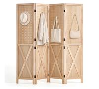 VEVOR Schermo Divisorio per Ambienti in Legno 4 Pannelli da 1520 mm Forato, Pieghevole, per Separamento Spazi e Decorazione Casa, Motivo a X, Cerniere a 360° a Due Vie, Design Rustico con Ferramenta