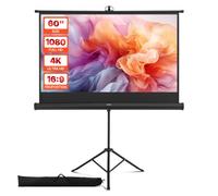 VEVOR Schermo per Proiettore con Supporto, Schermo per Videoproiettore per Interni ed Esterni, 16:9 4K HD Antirughe, Portatile, con Treppiede e Borsa per Trasporto, per Film, Presentazioni in Ufficio