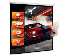 VEVOR Schermo per Proiettore Manuale, 3048 mm 1:1 4K 1080 HD, Proiezione di Film a Parete con Corda di Trazione, Schermo a Scomparsa Retrattile Avvolgibile Portatile per Teatro Domestico