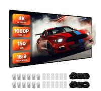 VEVOR Schermo per Proiettore Manuale, 3810 mm 16:9 4K 1080 HD, Schermo per Proiettore a Parete con 12 Ganci e Nastri Biadesivi e Corde, Proiezione di Film Portatile per Teatro Domestico