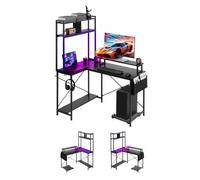 VEVOR Scrivania da Gioco per Computer a Forma di L Scrivania Angolare Reversibile 1200x900x1600 mm con Prese di Corrente Supporto CPU Ripiani Portaoggetti Tavolo Gaming per PC Ufficio Domestico