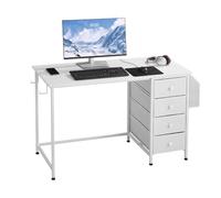 VEVOR Scrivania per Computer con Cassetti in Tessuto, Reversibile da 120 cm per Ufficio Moderno in Casa, Camera da Letto, Tavolo per PC Semplice e Moderno con Struttura in Metallo, Bianco