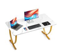 VEVOR Scrivania per Computer da Ufficio, Piano 160 x 80 cm, Tavolo da Lavoro Moderno con Struttura in Metallo e Capacità di 158 kg per Ufficio in Casa, Studio, Camera da Letto, Bianco Oro