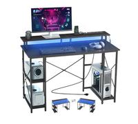VEVOR Scrivania per Computer, Tavolo da Ufficio con Luci LED Intelligenti e Prese di Corrente, Scrivania Gaming Ergonomica con Supporto per Monitor e Ripiani Portaoggetti a 2 Livelli