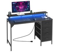 VEVOR Scrivania per Computer, Tavolo da Ufficio con Luci LED Intelligenti e Prese di Corrente, Scrivania Gaming Ergonomica con 4 Cassetti e Supporto per Monitor per Studio, Soggiorno, Ufficio Nero