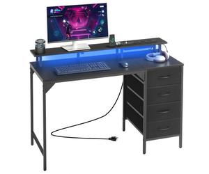 VEVOR Scrivania per Computer, Tavolo da Ufficio con Luci LED Intelligenti e Prese di Corrente, Scrivania Gaming Ergonomica con 4 Cassetti e Supporto per Monitor per Studio, Soggiorno, Ufficio Nero