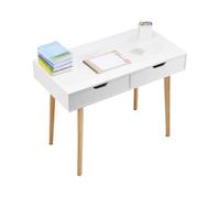 VEVOR Scrivania Piccola con 2 Cassetti, Semplice Tavolo da Studio in Legno per Disegnare, Leggere, Tavolo da Lavoro Rettangolare con Spazio di Archiviazione per Ufficio Domestico, Bianco e Legno
