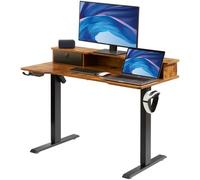 VEVOR Scrivania Regolabile in Altezza da Ufficio Home Office Studio Piano di Lavoro 1,2 x 0,6 m con Cassetti 2 Ripiani, Scrivania Ergonomica Altezza Regolabile Capacità Carico Massima 82 kg Marrone