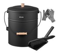 VEVOR Secchio per Cenere per Camino, 4 Pezzi con Coperchio, Pala, Scopa e Guanti, Secchio per Carbone e Contenitore per Cenere in Metallo per Caminetti, Capacità 15 L per Caminetti, Bracieri