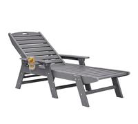VEVOR Sedia a Sdraio da Giardino Pieghevole Reclinabile Capacità di Carico max. 181 kg, Poltrona a Sdraio da Piscina da Esterno in HDPE con Schienale Portabicchieri Seggiola da Spiaggia, Grigio