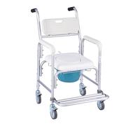 VEVOR Sedia Comoda da Comodino, Capacità 159 kg, WC Sedile Rialzato con Seduta Poggiapiedi Ribaltabile e Schienale Imbottiti, Secchio Staccabile 5 L, Sedia a Rotelle da Doccia per Anziani