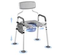 VEVOR Sedia Comoda da Comodino, Capacità 227 kg, WC Sedile Rialzato con Seduta e Schienale Imbottiti, Secchio Rimovibile 5 L, Sedia da Vasino Regolabile in Altezza Larghezza per Anziani