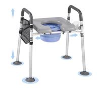 VEVOR Sedia Comoda da Comodino, Capacità 227 kg, WC Sedile Rialzato con Seduta Imbottita e Braccioli, Secchio Staccabile 5 L, Altezza e Larghezza Regolabili Sedia da Vasino per Anziani