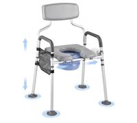 VEVOR Sedia Comoda da Comodino, Capacità 227 kg, WC Sedile Rialzato con Seduta e Schienale Imbottiti, Secchio Rimovibile 5 L, Sedia da Vasino Regolabile in Altezza Larghezza per Anziani