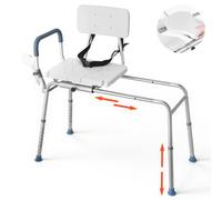 VEVOR Sedia da Bagno Scorrevole, Sedile per Trasferimento per Vasca da Bagno Carico max 180 kg con Braccioli Schienale per Adulti, Sedia per Doccia Altezza Regolabile Ausilio per Cura Domestica