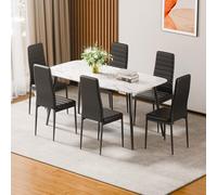 VEVOR Sedia da Pranzo Moderna 465 x 405 x 970 mm Elegante Sedia Laterale Imbottita in Pelle, 6 Pezzi, Seduta Comoda, Capacità di Carico 136 kg con Cuscini Spessi e Gambe in Metallo, Nere