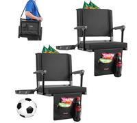 VEVOR Sedia da Stadio Portatile con Schienale e Braccioli Cuscino da Stadio con Tracolla e Gancio Sedile a Pavimento per Eventi Sportivi Larghezza Totale 474,98 mm, Confezione da 2, Nero