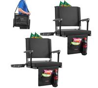 VEVOR Sedia da Stadio Portatile con Schienale e Braccioli Cuscino da Stadio con Tracolla e Gancio Sedile a Pavimento per Eventi Sportivi Larghezza Totale 474,98 mm, Confezione da 2, Nero