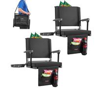 VEVOR Sedia da Stadio Portatile con Schienale e Braccioli Cuscino da Stadio con Tracolla e Gancio Sedile a Pavimento per Eventi Sportivi Larghezza Totale 474,98 mm, Confezione da 2, Nero