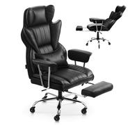 VEVOR Sedia Girevole da Ufficio con Poggiapiedi, Poltrona da Studio Ergonomica con Cuscino Lombare Braccioli Rimovibili, Sedile da Ufficio in Pelle PU Portata max. 181,44 kg, Studio, Casa, Nero