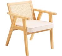 VEVOR Sedia in Rattan Moderna della Metà Secolo, Braccioli Imbottita Schienale per Sala da Pranzo, Soggiorno, Camera da Letto, Beige