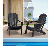 VEVOR Sedie Adirondack in Plastica Set di 2, Sedie da Esterno Pieghevoli Portatili Resistenti alle Intemperie per Patio con Portabicchieri, Bracciolo Rilassante Ergonomico, per Giardino Cortile, Nero