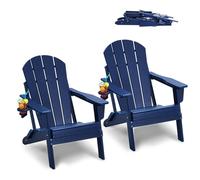 VEVOR Sedie Adirondack in Plastica Set di 2, Sedie da Giardino Pieghevoli Portatili Resistenti alle Intemperie con Portabicchieri, Bracciolo Rilassante Ergonomico, per Giardino Cortile, Blu Marino