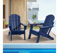 VEVOR Sedie Adirondack in Plastica Set di 2, Sedie da Giardino Pieghevoli Portatili Resistenti alle Intemperie con Portabicchieri, Bracciolo Rilassante Ergonomico, per Giardino Cortile, Blu Marino